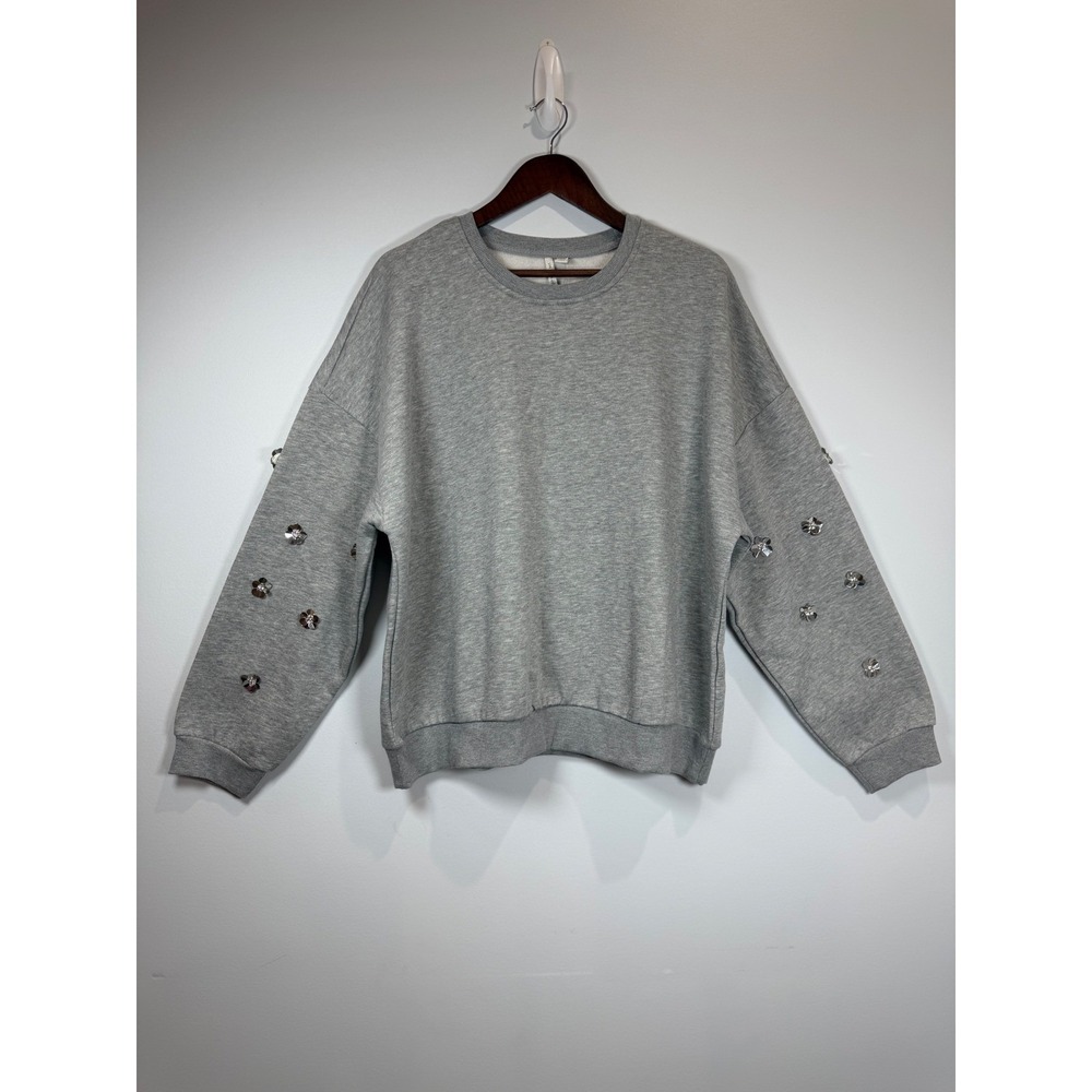 Live Well Lifestyle Womens Heather Gray Floral Embellished Sweatshirt Plus 18/20